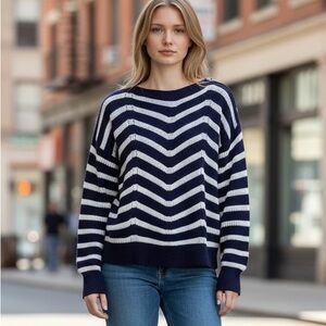 Jessica Simpson Sweater Navy White Striped Large Long Sleeve Boatneck